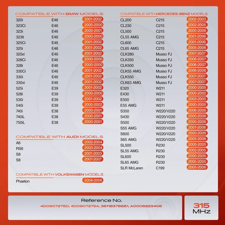 Sensor de monitoreo de presión de neumáticos TPMS de 315 MHz 4 piezas para Mercedes-Benz BMW 320i VW Foto 2 de 4