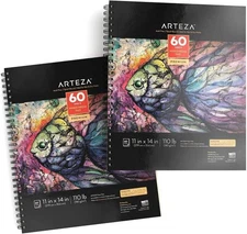 Arteza Mixed Media Sketchbooks, Pack of 2, 11 x 14 Inches, 110lb/180gsm, 120