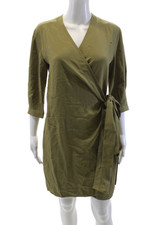 Everlane Womens Short Sleeve V Neck Knee Length Wrap Dress Green Size 2