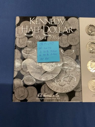 1964-1984 Full Kennedy Half Dollar Set. UNC. 9 Silver Coins 36 Total Coins