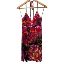 Express Floral Halter Mini Dress Abstract Y2K Boho Summer Stretch 90s Vacation M