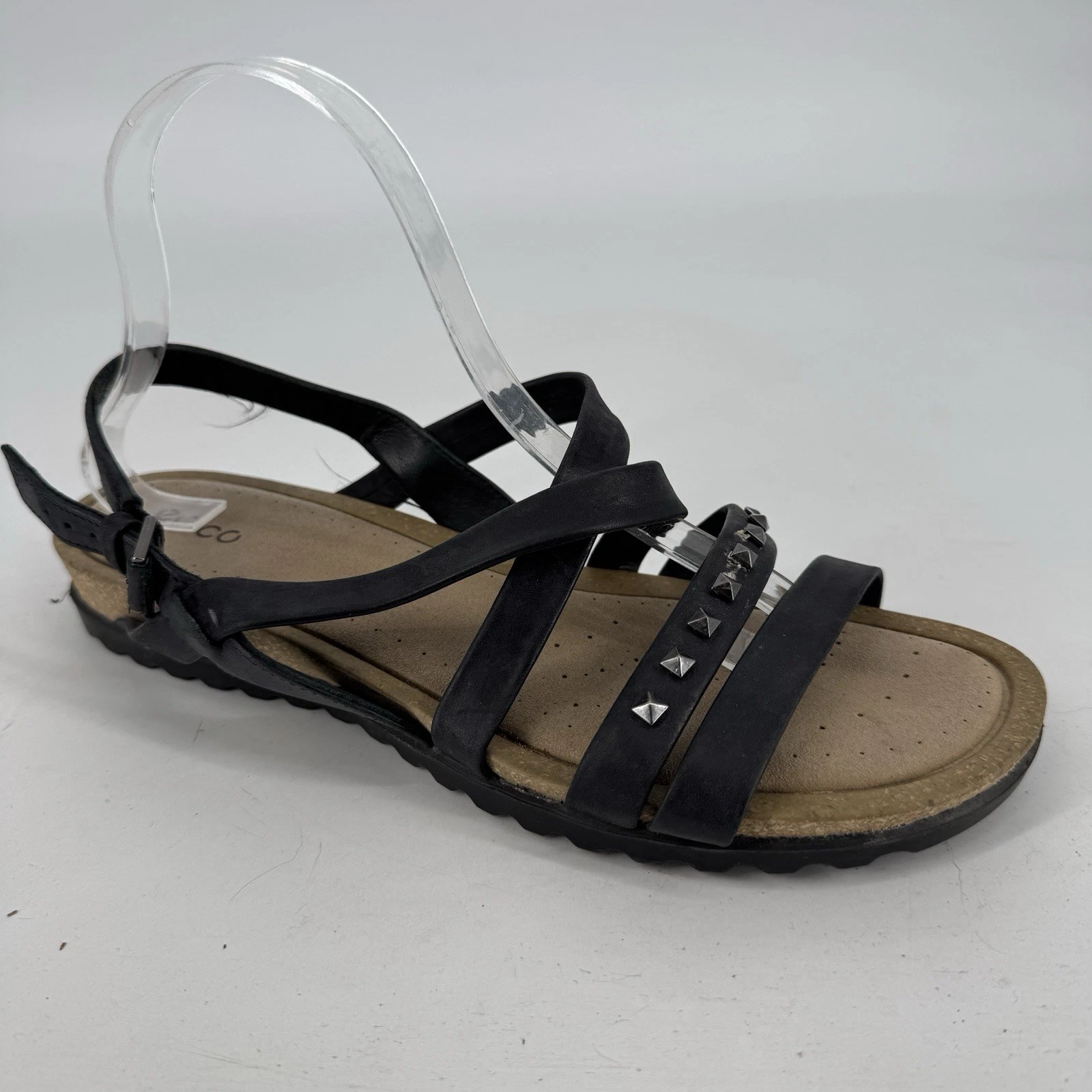 Sandali Ecco 11 neri pelle borchiati piatti estivi comfort festival ufficio lavoro