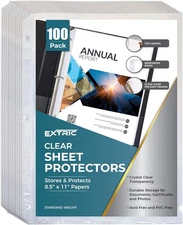Sheet Protectors, 100 Count Clear Page Protectors for 3 Ring 100 Count, 