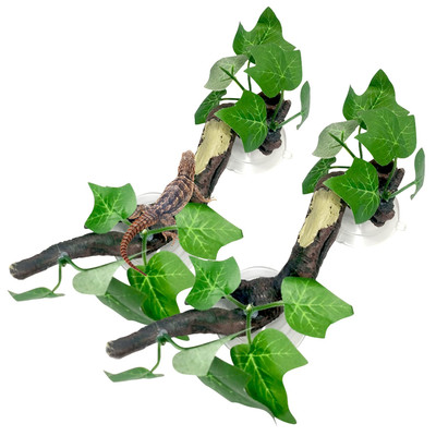Fhiny 2 PCS Reptile Corner Branch, Resin Climb Tree Branch Decor with Leaves ...