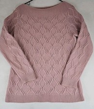 ANN TAYLOR LOFT Womens Sweater Pink Chunky Cable Knit Long Sleeve Holiday Sz L