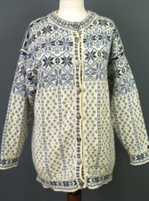Dale of Norway Fair Isle Wool Cardigan Sweater Size Medium Cream Blue New