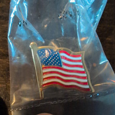 American Flag Patriotic Lapel Pin Gold Tone Red White Blue Enamel Clutch Back