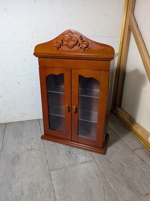 Vintage Rustic Country Victorian Cherry Wall Curio Cabinet Shelf
