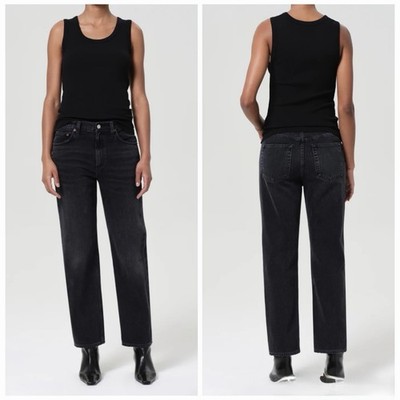 Agolde Valen Mid Rise Vintage Straight Jeans Hitch Washed Black Organic Sz 29