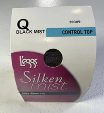 L’eggs Control Top Sheer leg Black Mist Q Silken Mist Panty Hose Vintage NWT
