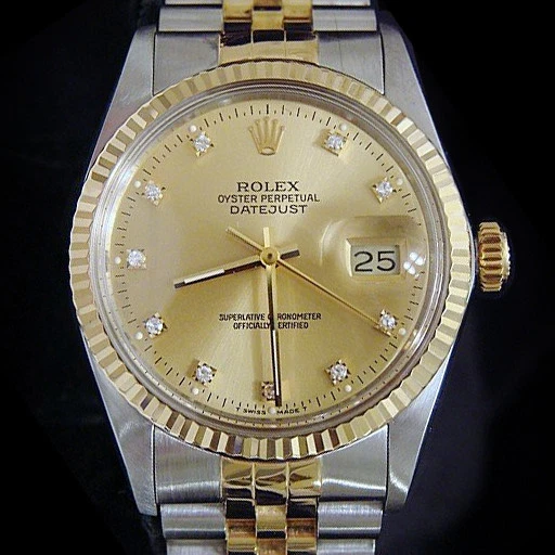 Rolex Dos Tonos Oro 18K/Acero Inoxidable Datejust Champagne Fábrica Diamante 16013