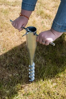 GARDEN MILE Heavy Duty Ground Spike XLarge Metal Screw In Rotary Parasol Airer Washing Line