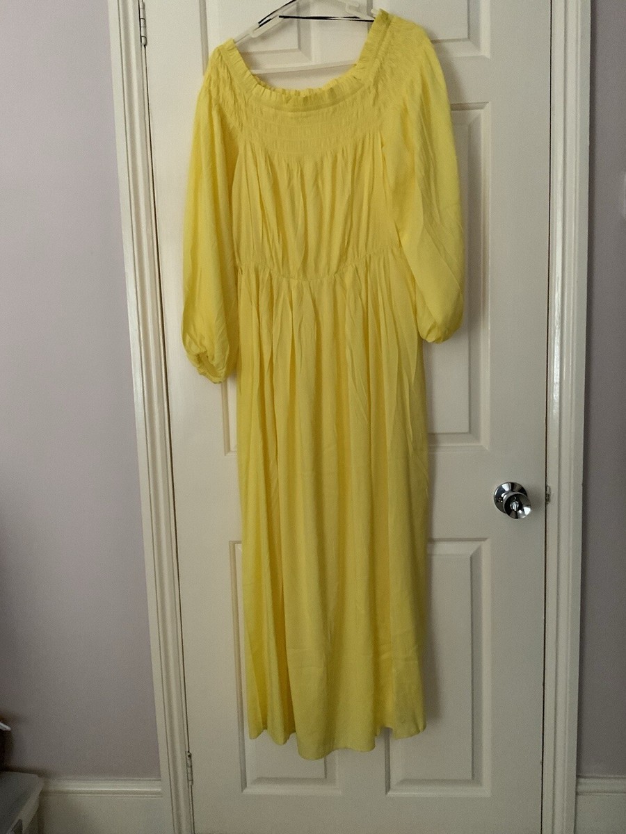 H&M Ladies Smock-topped Off-the-shoulder Dress, Size L, Yellow