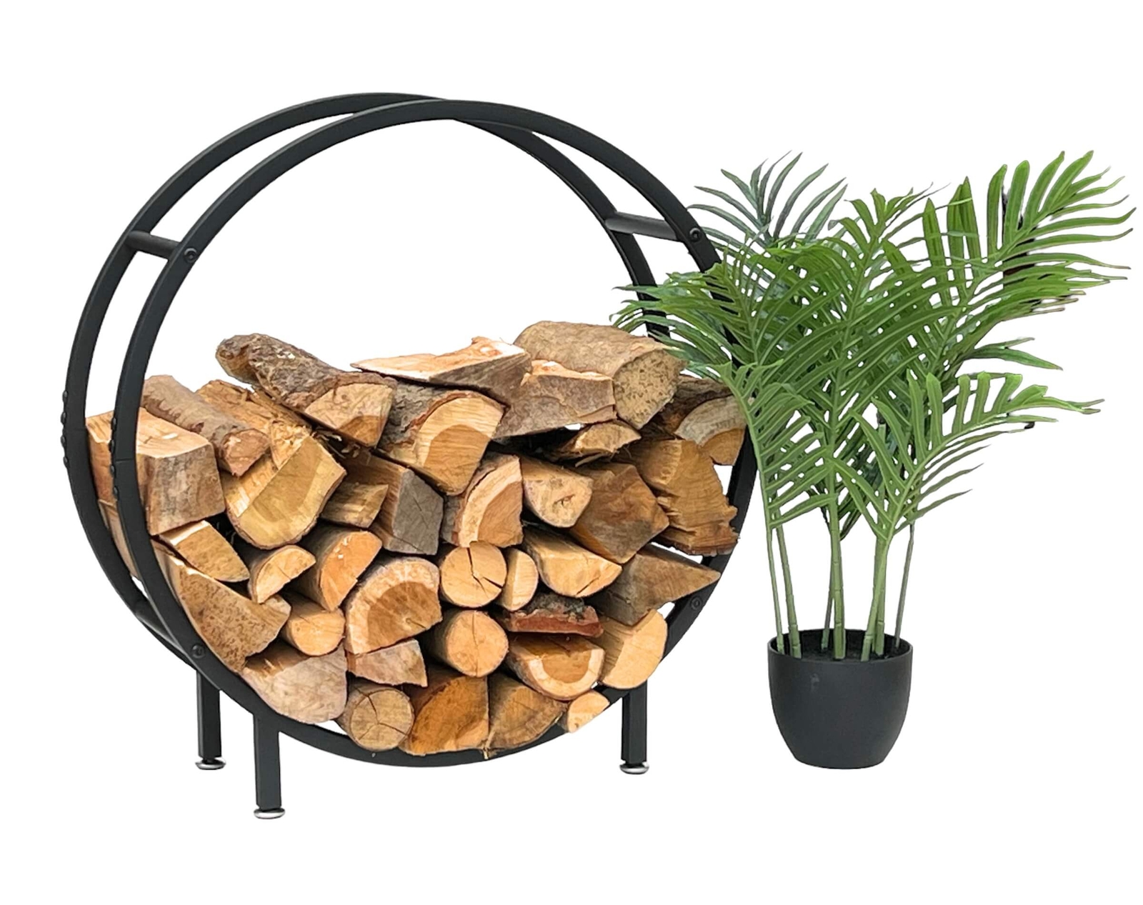 Estante Madera Chimenea Interior Metal Negro Pie Redondo 60CM Kaminholzständer