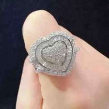 3.00Ct Round Cut Real Moissanite Heart Halo E...
