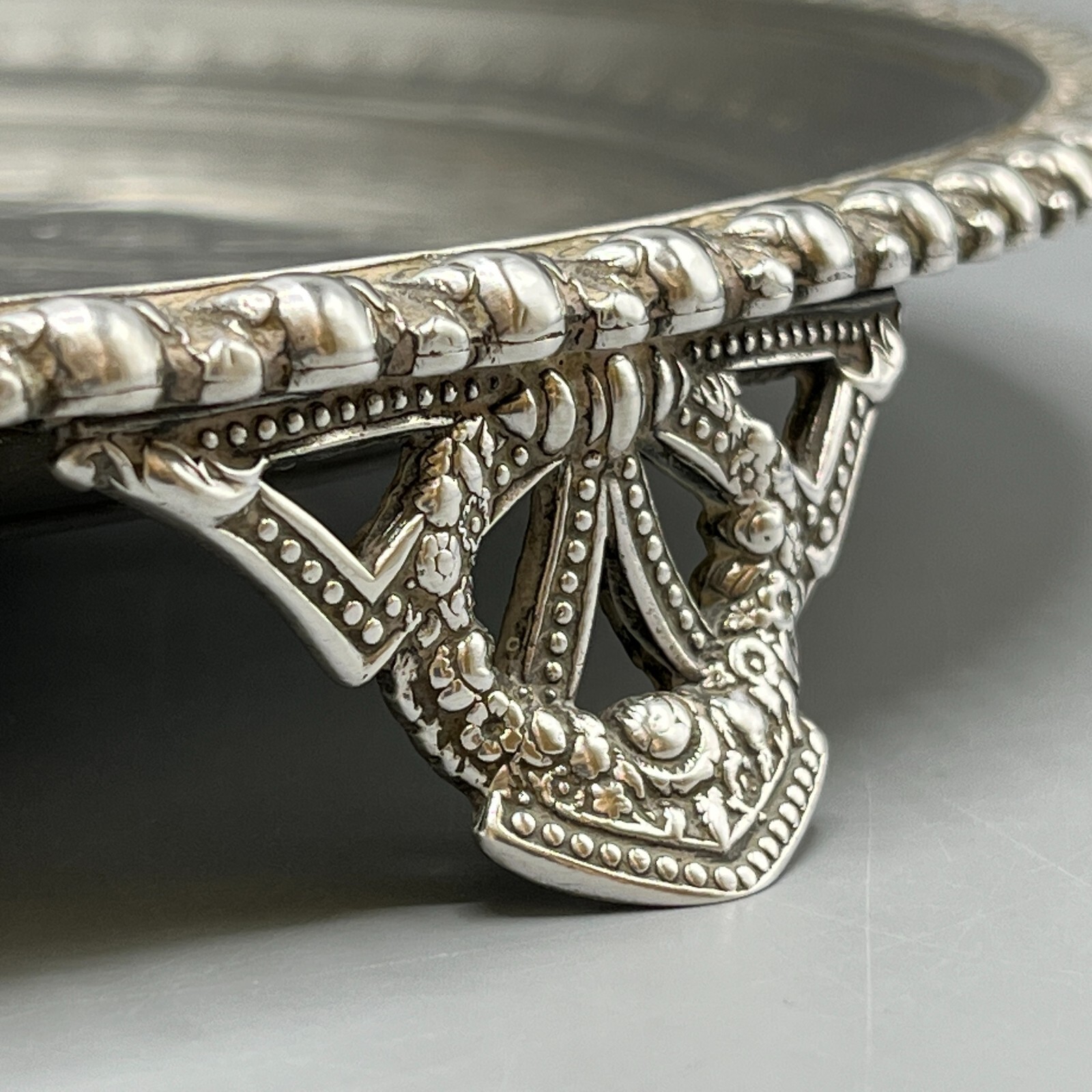 Antique Victorian Silver Plate Waiter Tray Salver Round 19thC Xmas Holly Wreaths