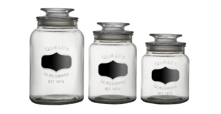 American Atelier Canister 3-Piece Glass Jars, 33oz, 44oz & 60oz Chic Retro