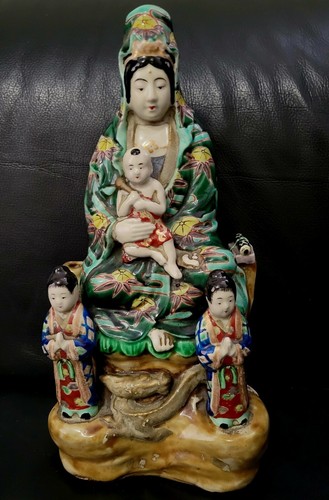 Antique Chinese Kwan Yin Children Statue Famille Verte Large 12" Immortal Rare! - Picture 11 of 18