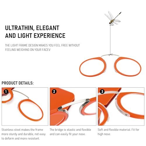 Dünne armlose Lesebrille ohne Bügel Einklemmen Nasenclip Lesebrille mit Etui - Bild 5 von 7