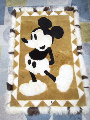 100% Sheep Skin Mickey Mouse Large Wall Hanging Rug - Vintage - Rare - 40''x58''