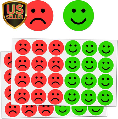 600 Pack - Happy/Sad Smile Face Behavior Emotion Stickers - Red/Green, 1''