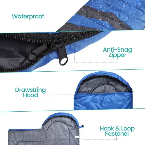 4 SEASON SINGLE SLEEPING BAGS WATERPROOF CAMPING RECTANGULAR ENVELOPE ZIP ADULT - Picture 17 of 56