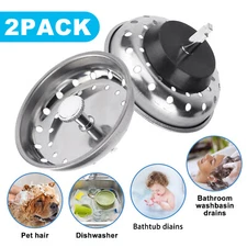 2 PACK Kitchen Sink Basket Strainer Stainless Steel and Drain Stopper Fits most