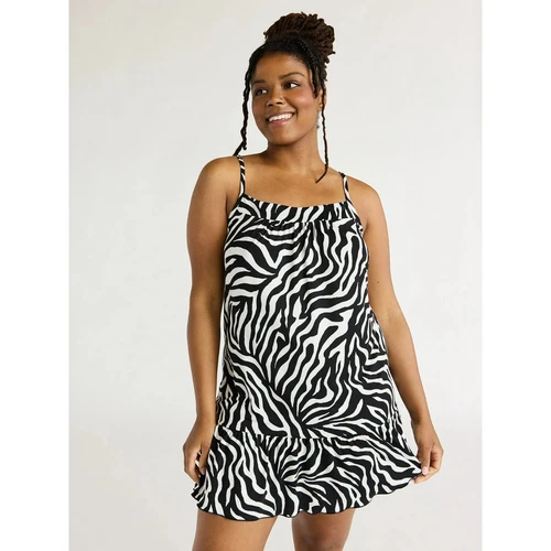 Joyspun Women 3X 22W-24W Sleeveless Knit Chemise with Ruffle Hem Black /Zebra - Picture 1 of 6
