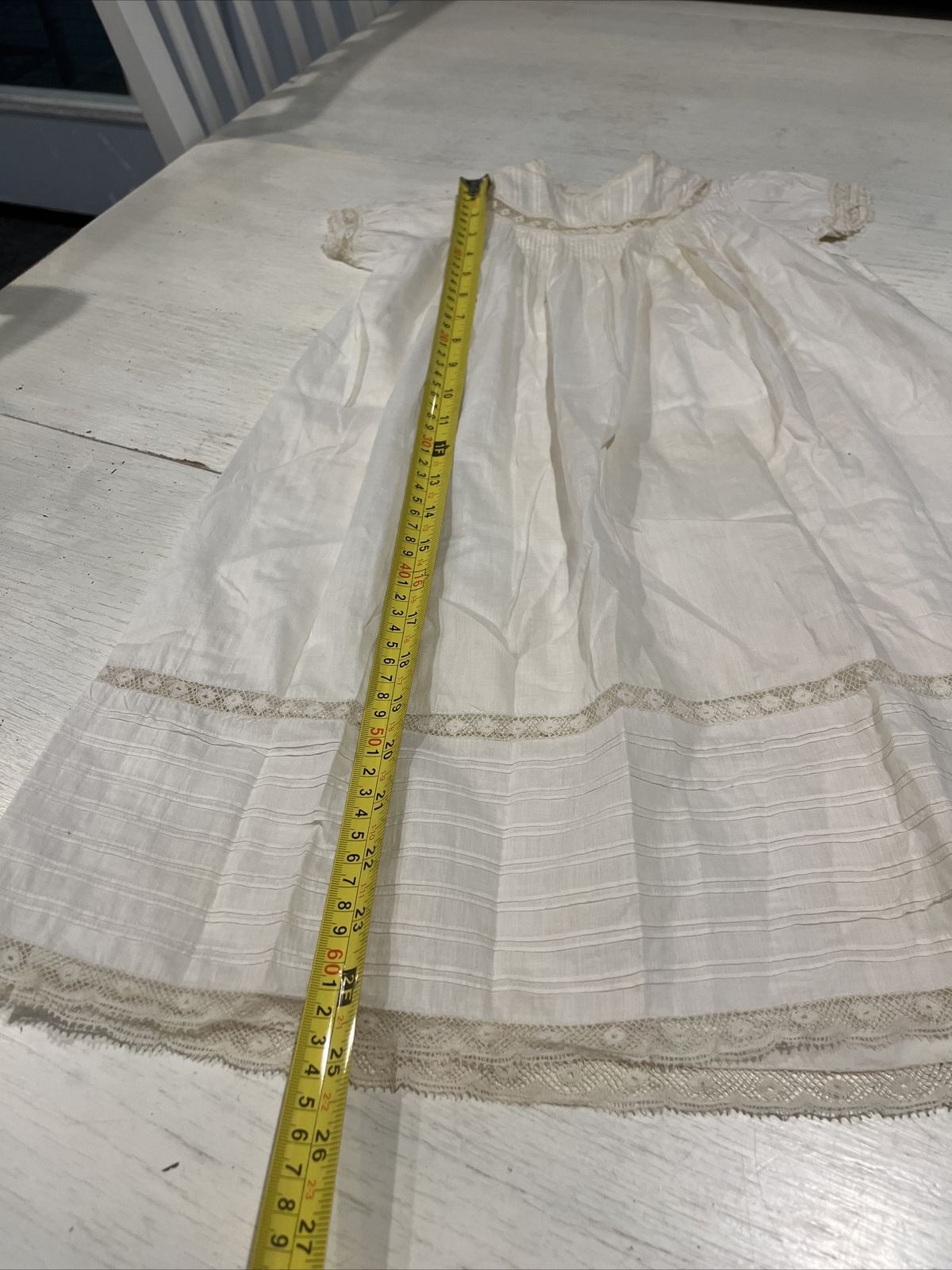 Antique Hand Sewn Baby Christening Gown Ivory W/ Lace… Gem