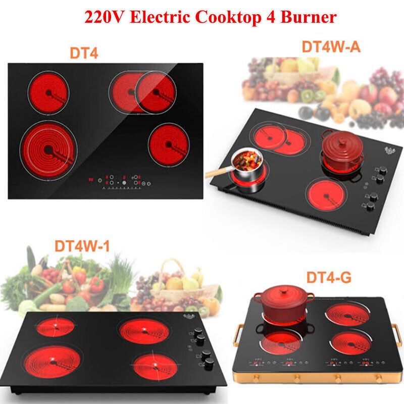 New Electric Cooktop Built-In 4 Burner 220V Electric Stove Top Knob/Touch Screen