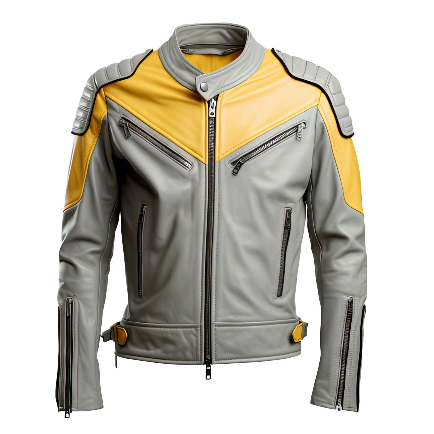 Men’s Grey Mustard Sheepskin Leather Quilted Sporty Café Racer Moto Biker Jacket