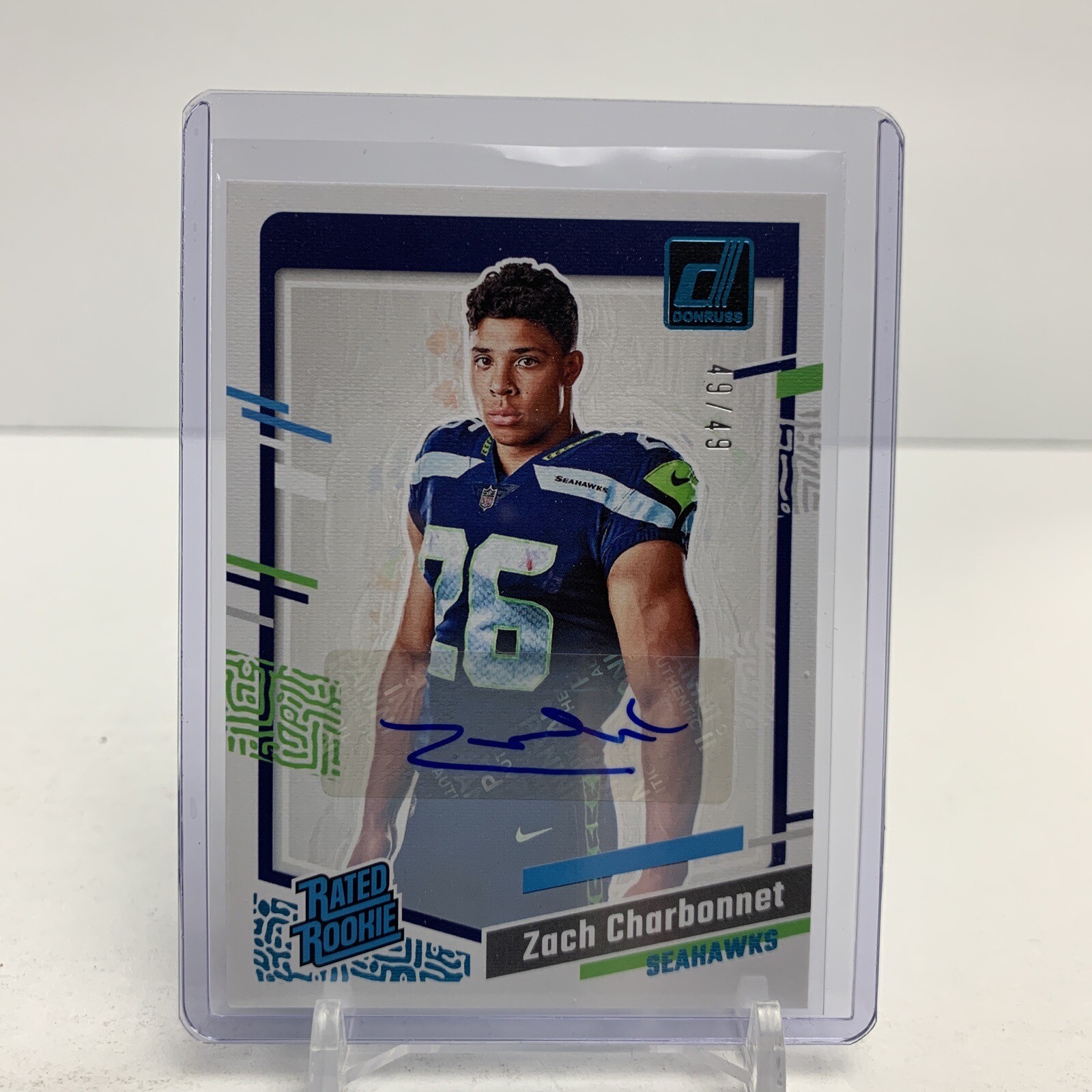 2023 Donruss Rated Rookies Portrait Auto #16 Zach Charbonnet RC 49/49 SEAHAWKS