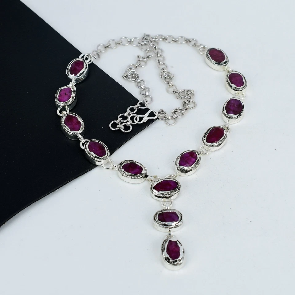 Collana In Rubino Di Kashmir Elettroformata In Argento Sterling 925 Per Lei - Immagine 2 di 4