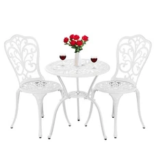 Patio Bistro Sets 3 Piece Cast Aluminum Bistro Table and  Chairs Set of 2 White