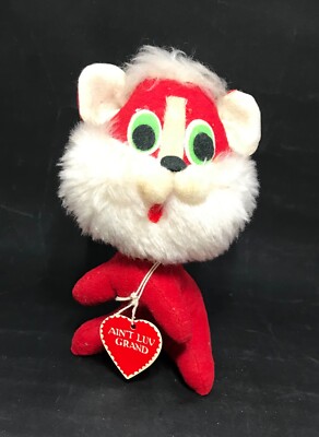 ''Ain't Luv Grand'' Red Stuffed Cat 1960s Japan Fun World Inc cute cool kitch fun