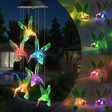 Color-Changing LED Hummingbird Solar Wind Chimes Yard Home Garden Decor Lights