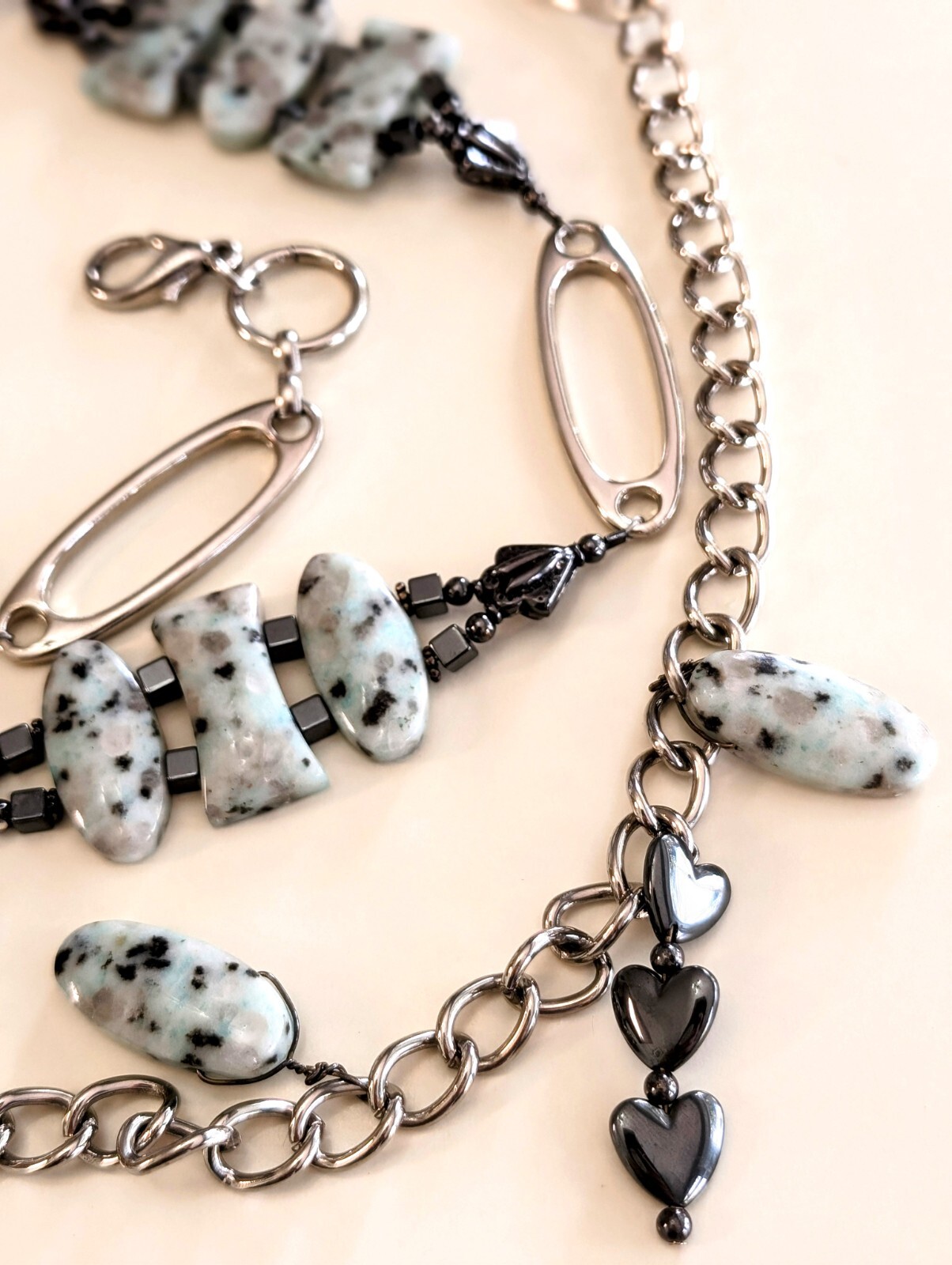 Multi Gemstone Silver Tone Oval Link Adjustable L… - image 5