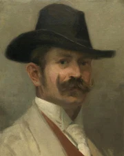 Vintage Portrait of a Mustached Man Painting Giclee Print on Fine Art Paper