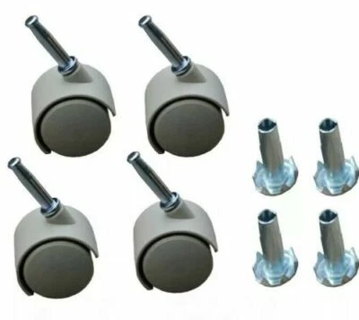4 x Twin wheels Castors in Beige & Inserts-For Divan Bed Base Sofa Settee Chair