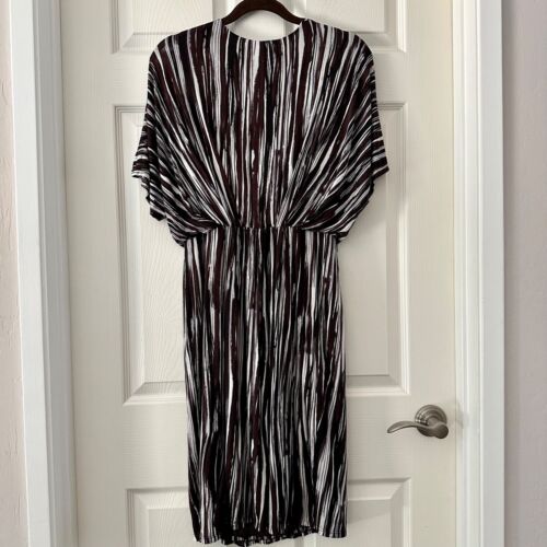 Max Mara Faux Wrap Dress Brown Black White Striped Women's Size US Large IT 46 - Picture 3 of 12