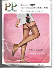 Nylon Stockings Size 8.5 Pretty Polly Hold Ups, Nude Beige, NOS  Sealed VTG Pkg