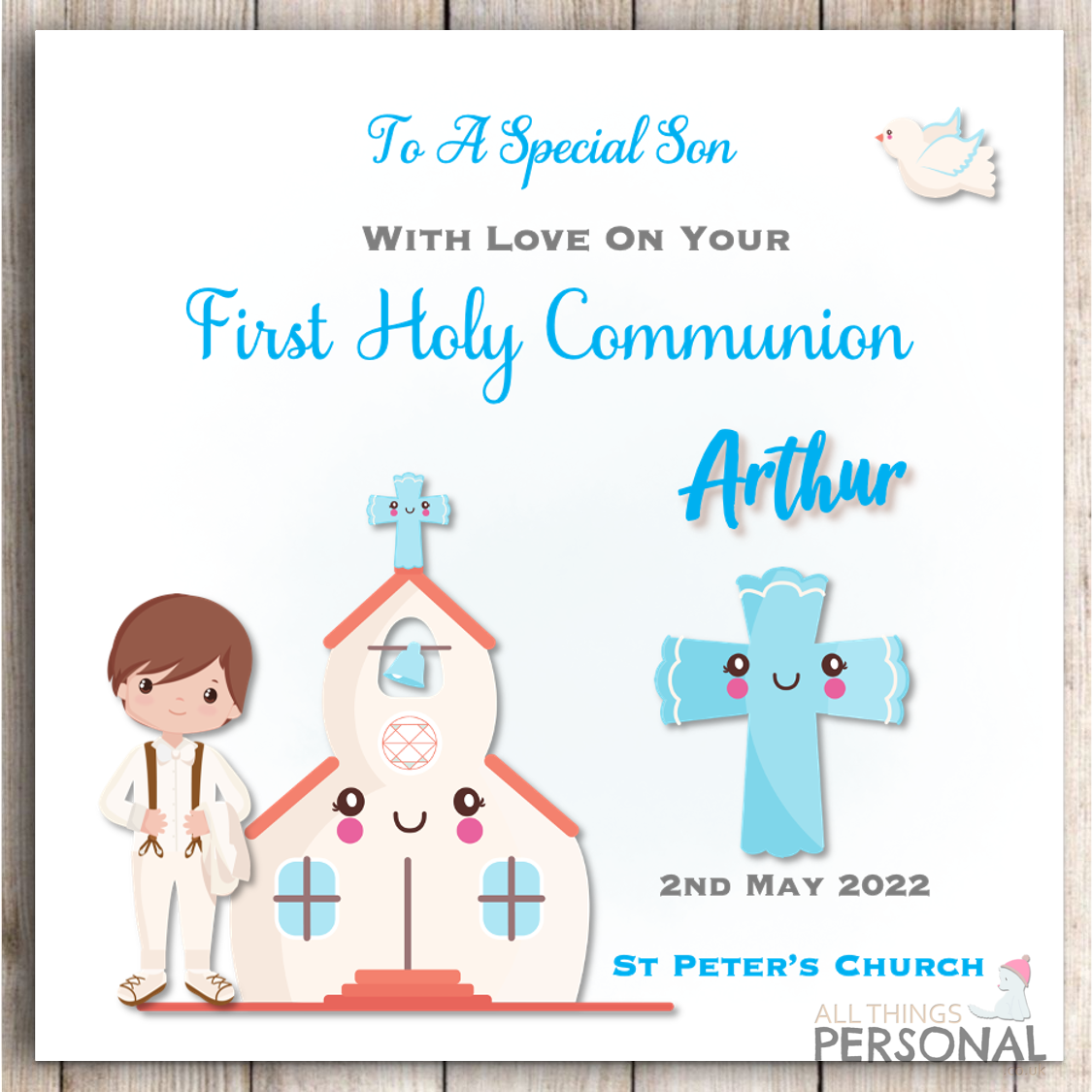 Boys First Holy Communion Card Personalised Son Grandson Godson Nephew Brother