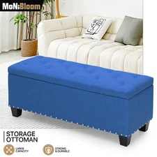 42" Navy Blue Storage Ottoman Bench Upholstered Tufted Footrest Lift Top Stool