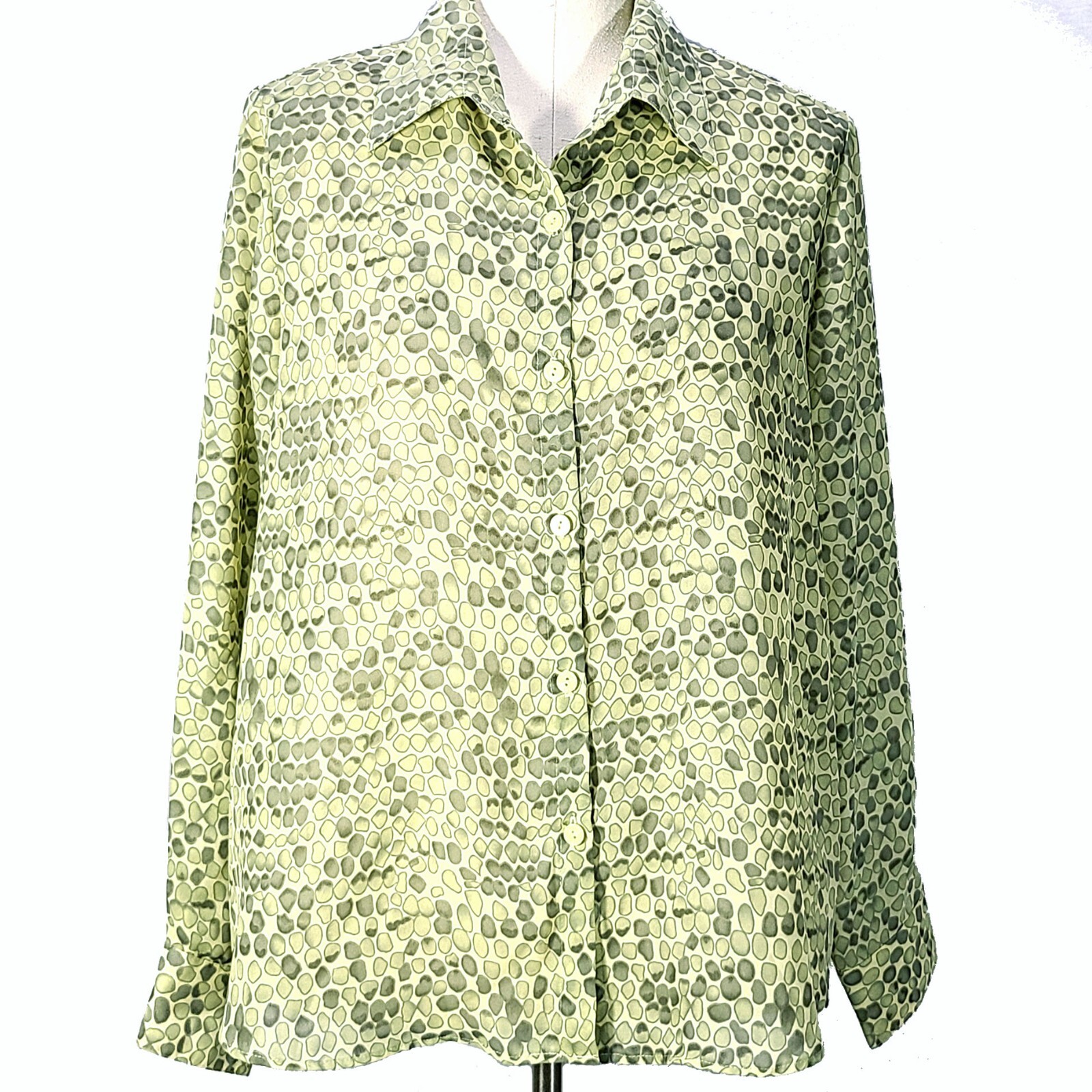 Uniform John Paul Richard Womens Green Geometric Long Sleeve Button Blouse Sz XL