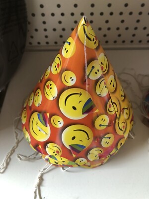 9 bunte Papier Party Hüte Emoji Gesichter Kegel Hut Geburtstag Verkleiden Kinder