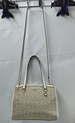 Coach Christie Carryall Brown Canvas Leather Trim Satchel Shoulder Bag - $395