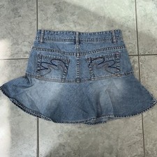 Vintage Y2K Arizona Jeans Denim Flare Embroidered Pockets Mini Skirt Kids 12