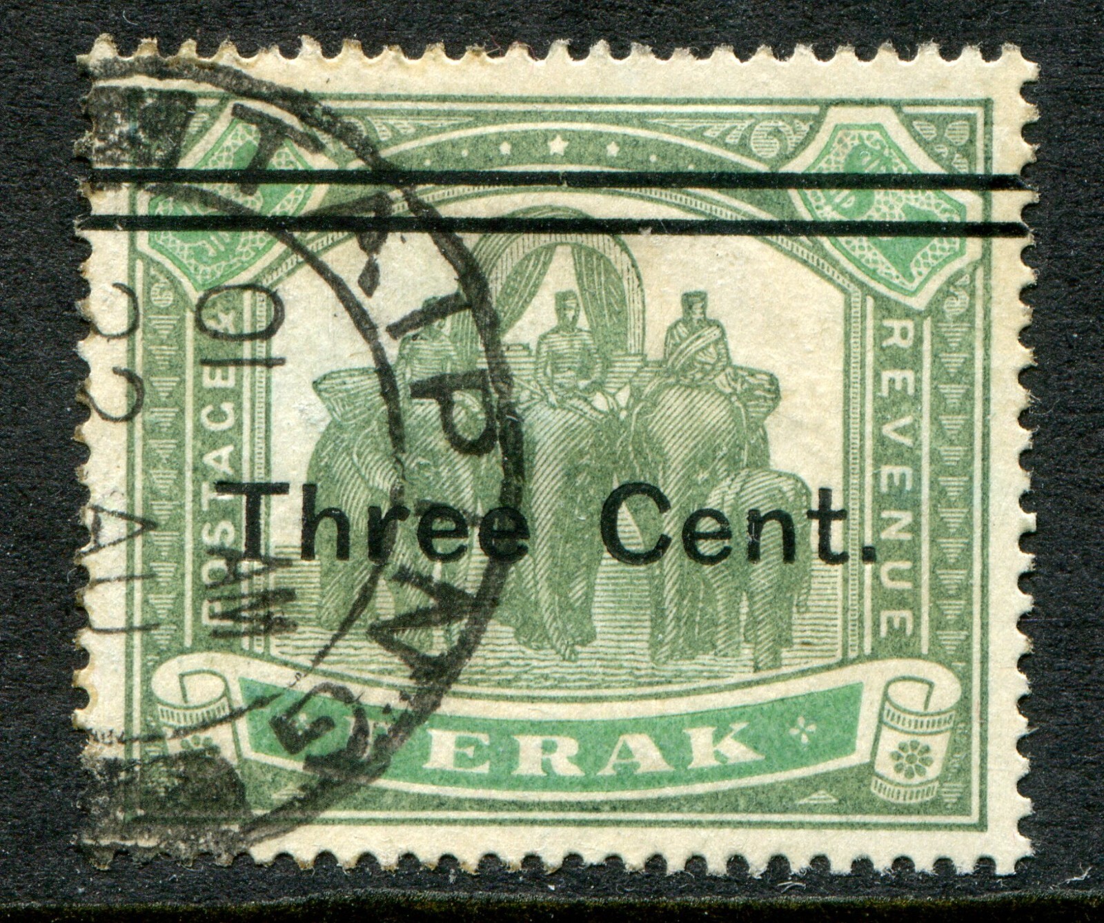 Malaysia (Perak) 1900 surcharges 3c/$1 SG 86 used Taiping (cat. £160)