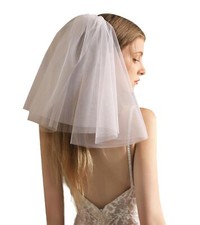 Short Bridal Veil 2 Tier White Lace veil Wedding Bride Double Layered Veil Fl...