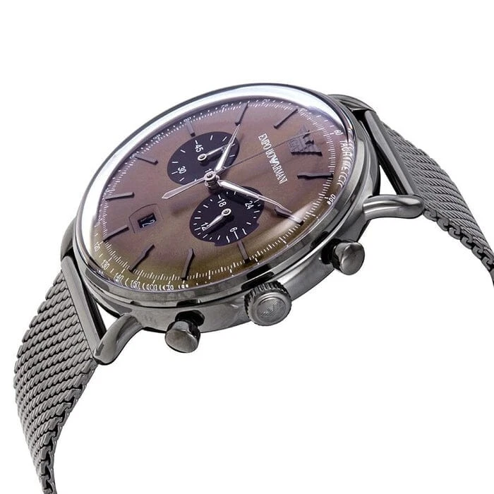 BRAND NEW EMPORIO ARMANI AR11141 AVIATOR GUNMETAL MESH STRAP WATCH